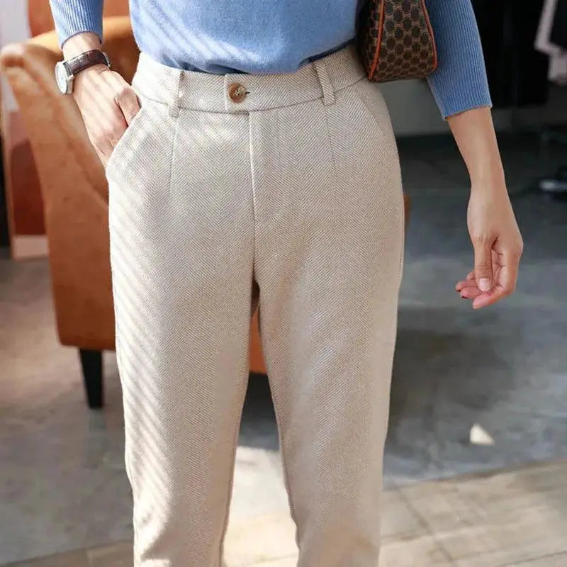 Woolen Harem Pants High Waist Trousers For Winter Warmth