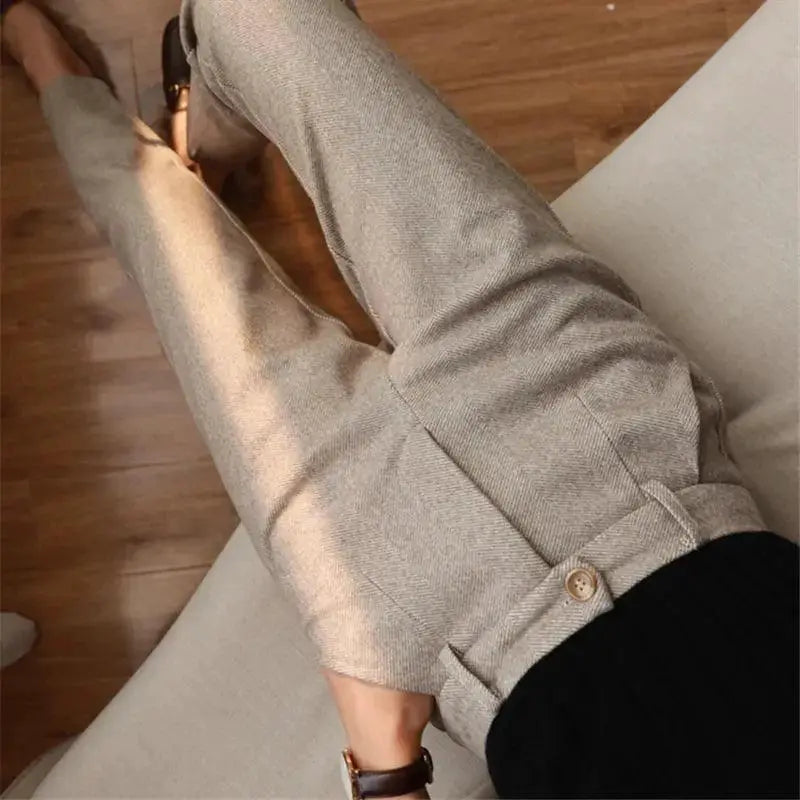 Woolen Harem Pants High Waist Trousers For Winter Warmth