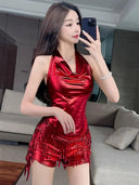 Glossy Halterneck Top for Women Partywear