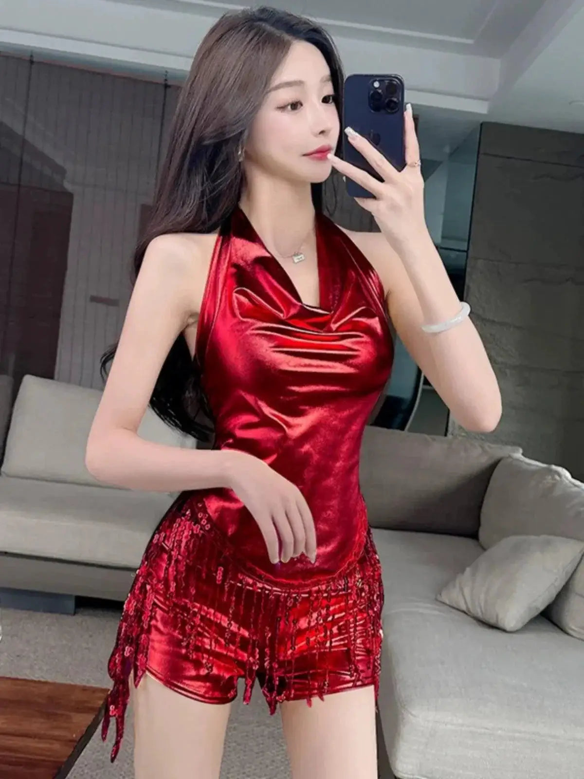 Disco Diva Halterneck Shiny Western Style Top For Party Wear
