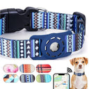 Adjustable Pet Collar With Airtag Holder Stylish Print