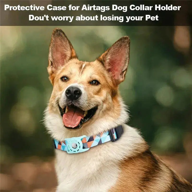 Adjustable Pet Collar With Airtag Holder Stylish Print