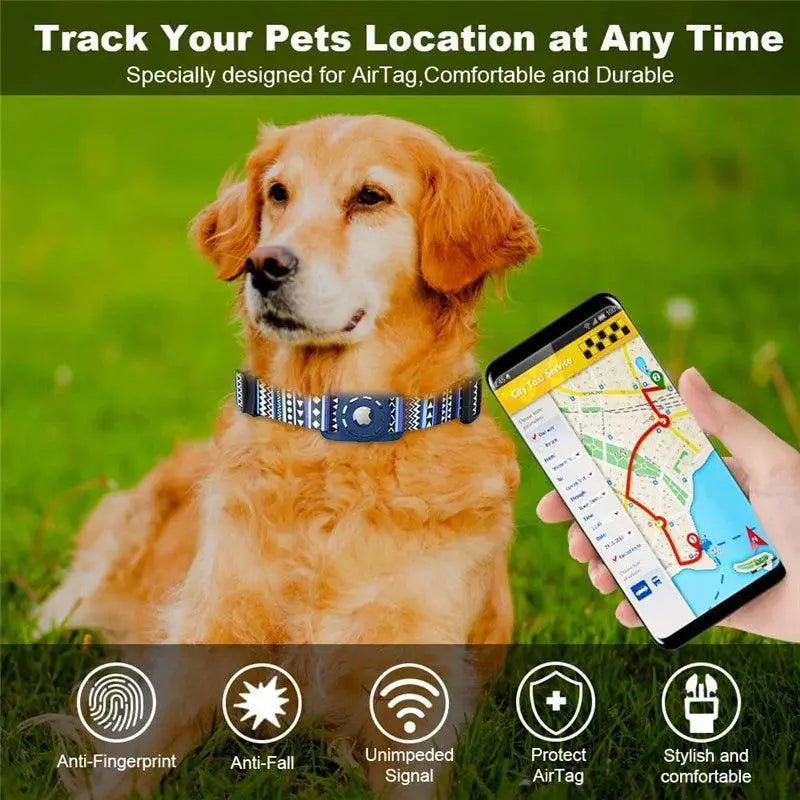 Adjustable Pet Collar With Airtag Holder Stylish Print