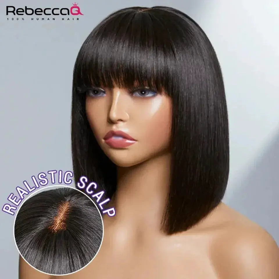 Effortless Elegance Black Bob Wig With Bangs For Women Remy