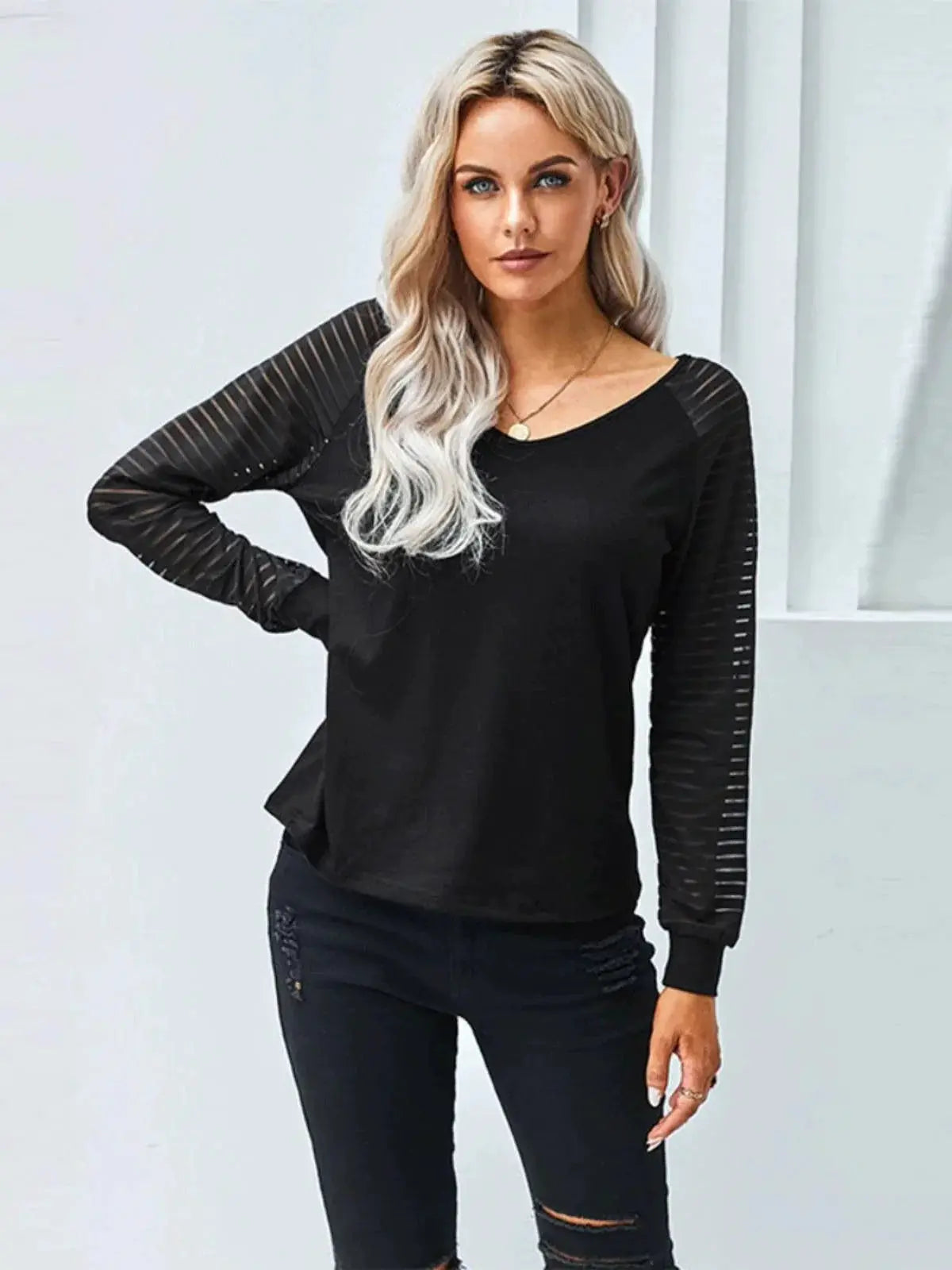Fall Winter Cut Out Long Sleeve Top European American Style