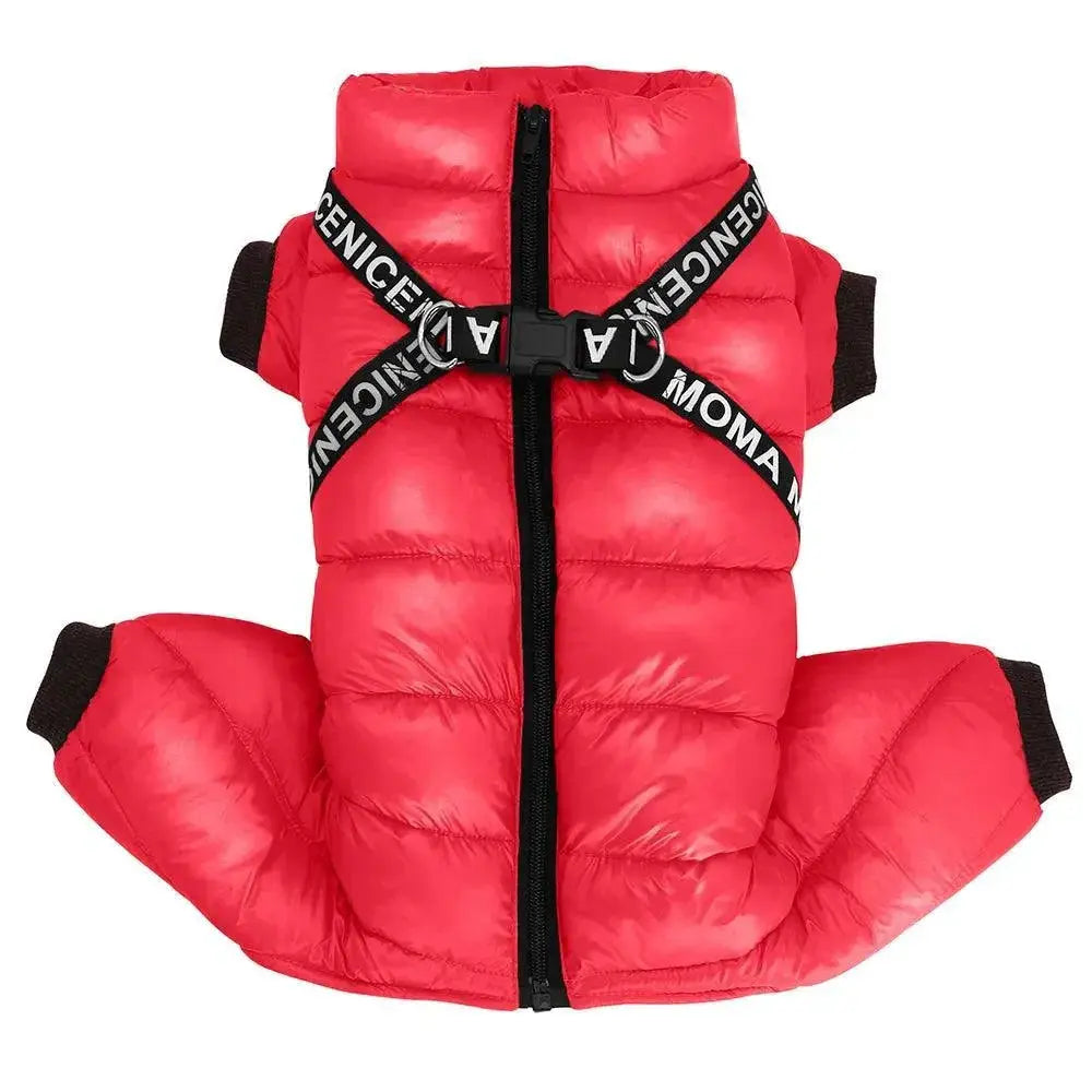 Hooded Winter Dog Jacket Stylish Waterproof Harness for Dogs