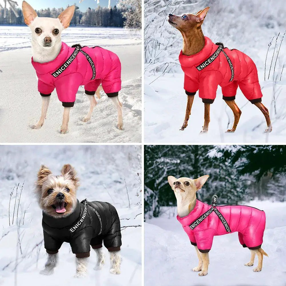 Hooded Winter Dog Jacket Stylish Waterproof Harness for Dogs