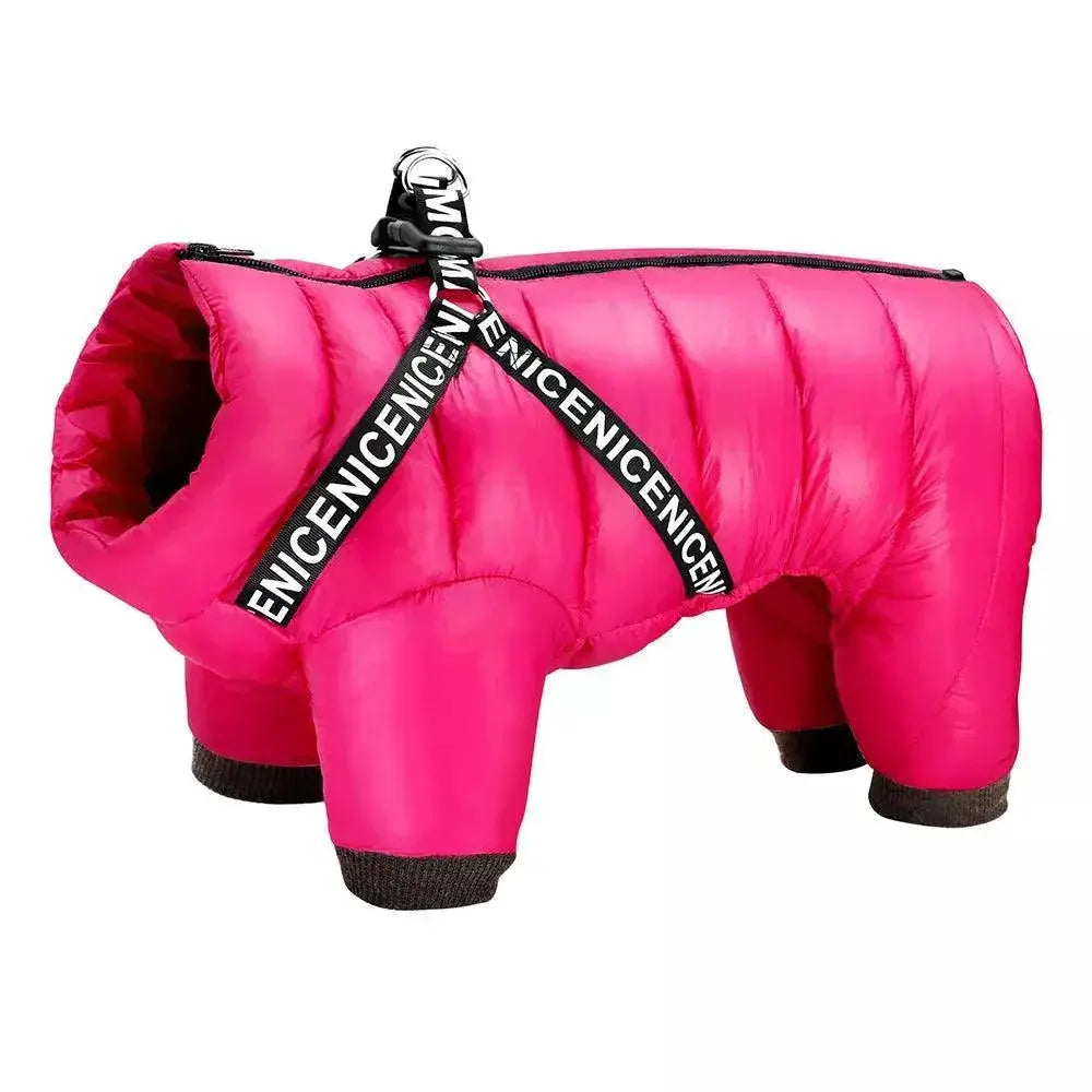 Hooded Winter Dog Jacket Stylish Waterproof Harness for Dogs