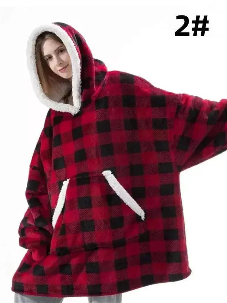 Cozy Plaid Fleece Hoodie Blanket for Trendy Winter Wear