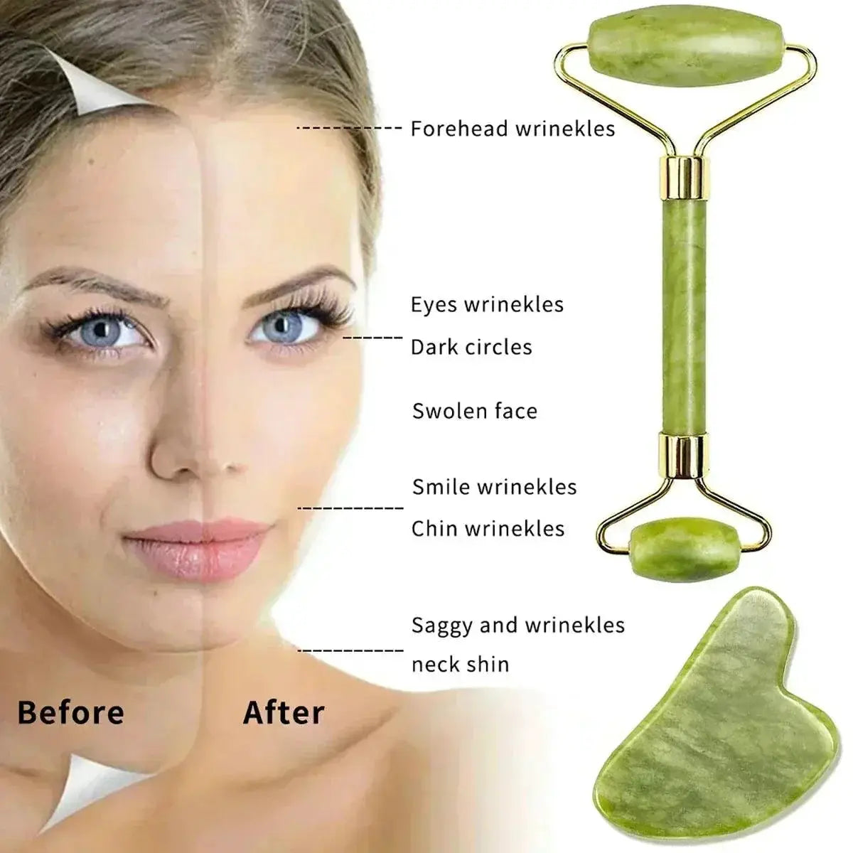 Jade Facial Roller and Gua Sha Set for Glowing Skin