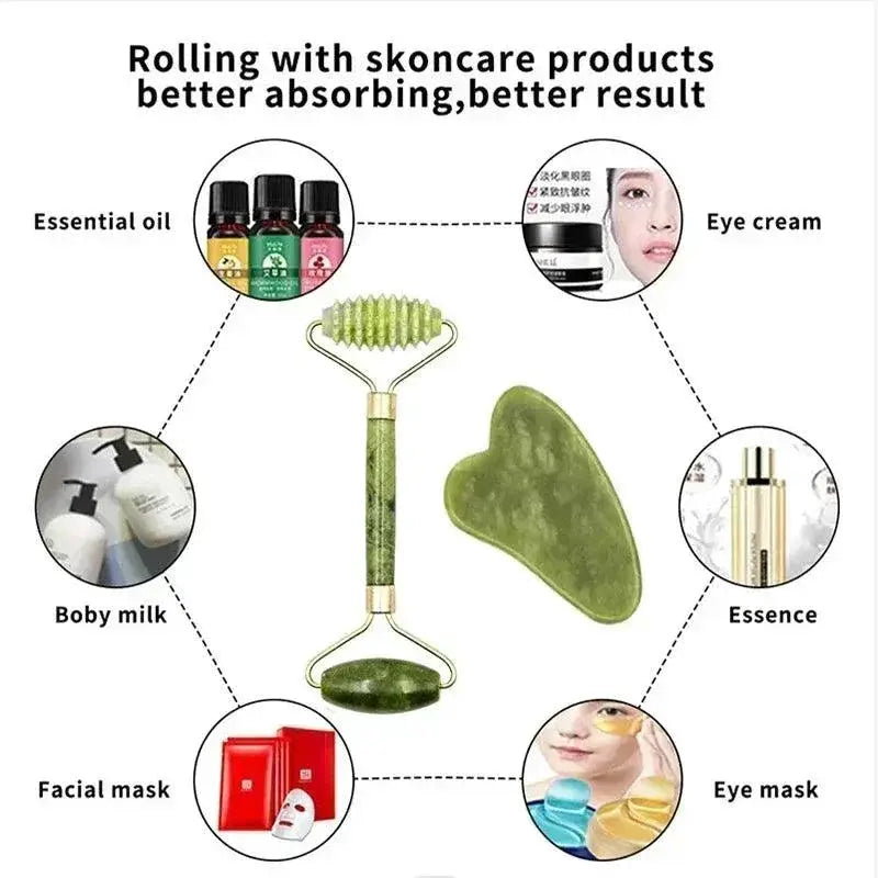 Jade Facial Roller and Gua Sha Set for Glowing Skin