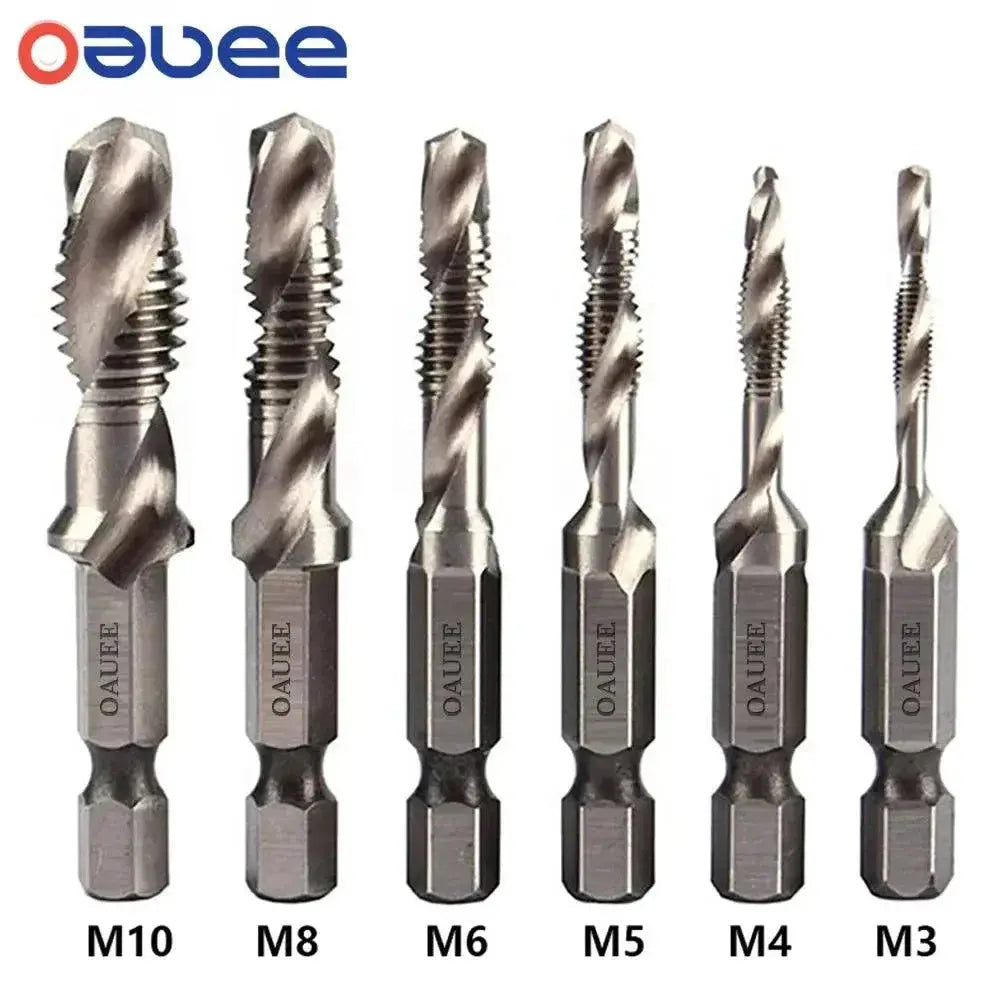 Titanium Plated HSS Tap Drill Bit Set Screw Thread Hex Shank