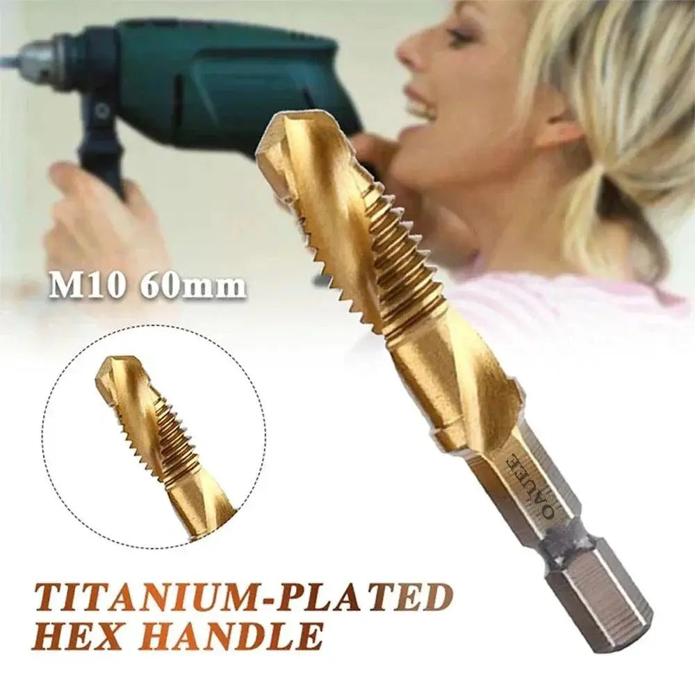 Titanium Plated HSS Tap Drill Bit Set Screw Thread Hex Shank