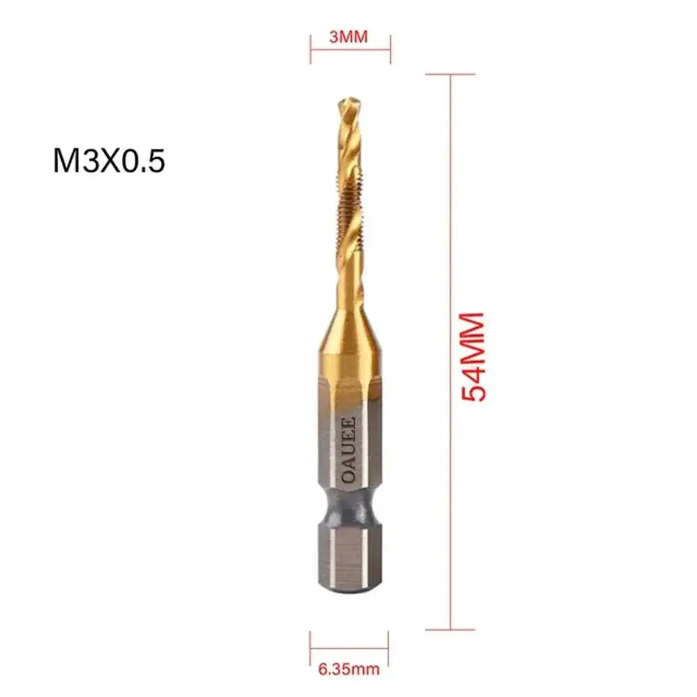 Titanium Plated HSS Tap Drill Bit Set Screw Thread Hex Shank