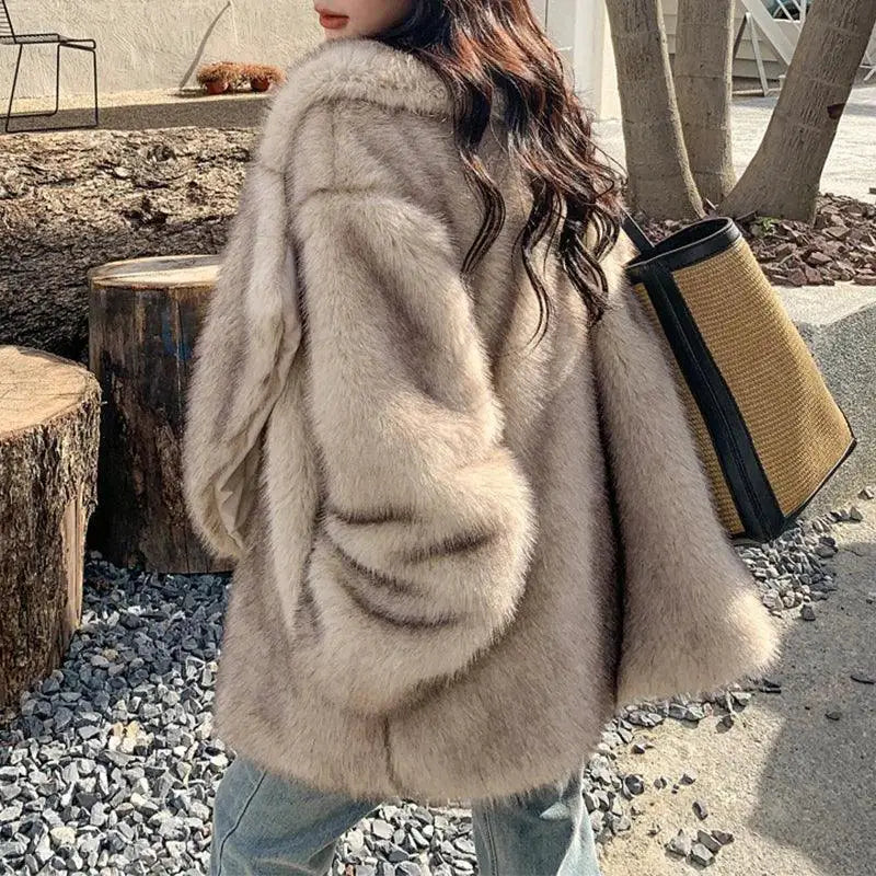 Faux Fur Coat Elegant Gradient Animal Print Outerwear Chic