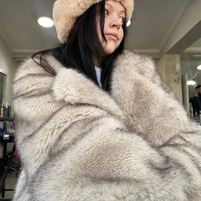 Faux Fur Coat Elegant Gradient Animal Print Outerwear Chic