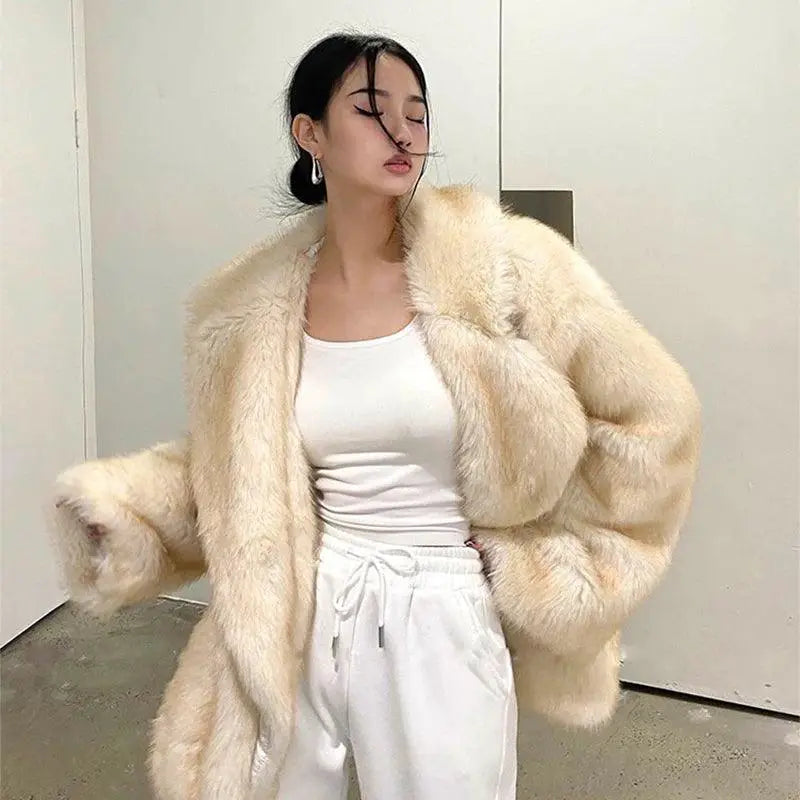 Faux Fur Coat Elegant Gradient Animal Print Outerwear Chic