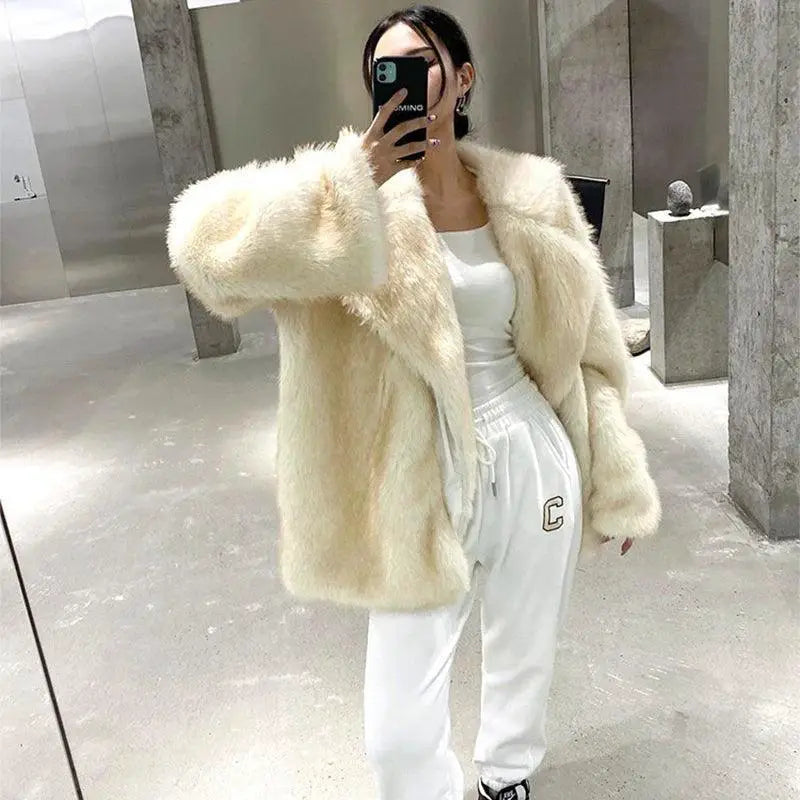 Faux Fur Coat Elegant Gradient Animal Print Outerwear Chic