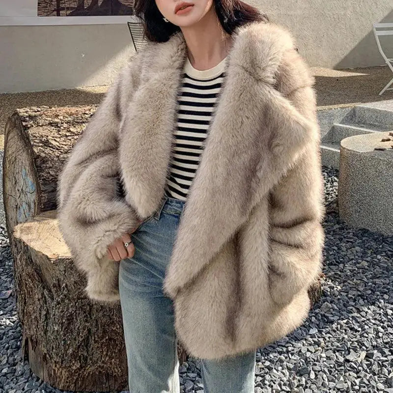 Faux Fur Coat Elegant Gradient Animal Print Outerwear Chic