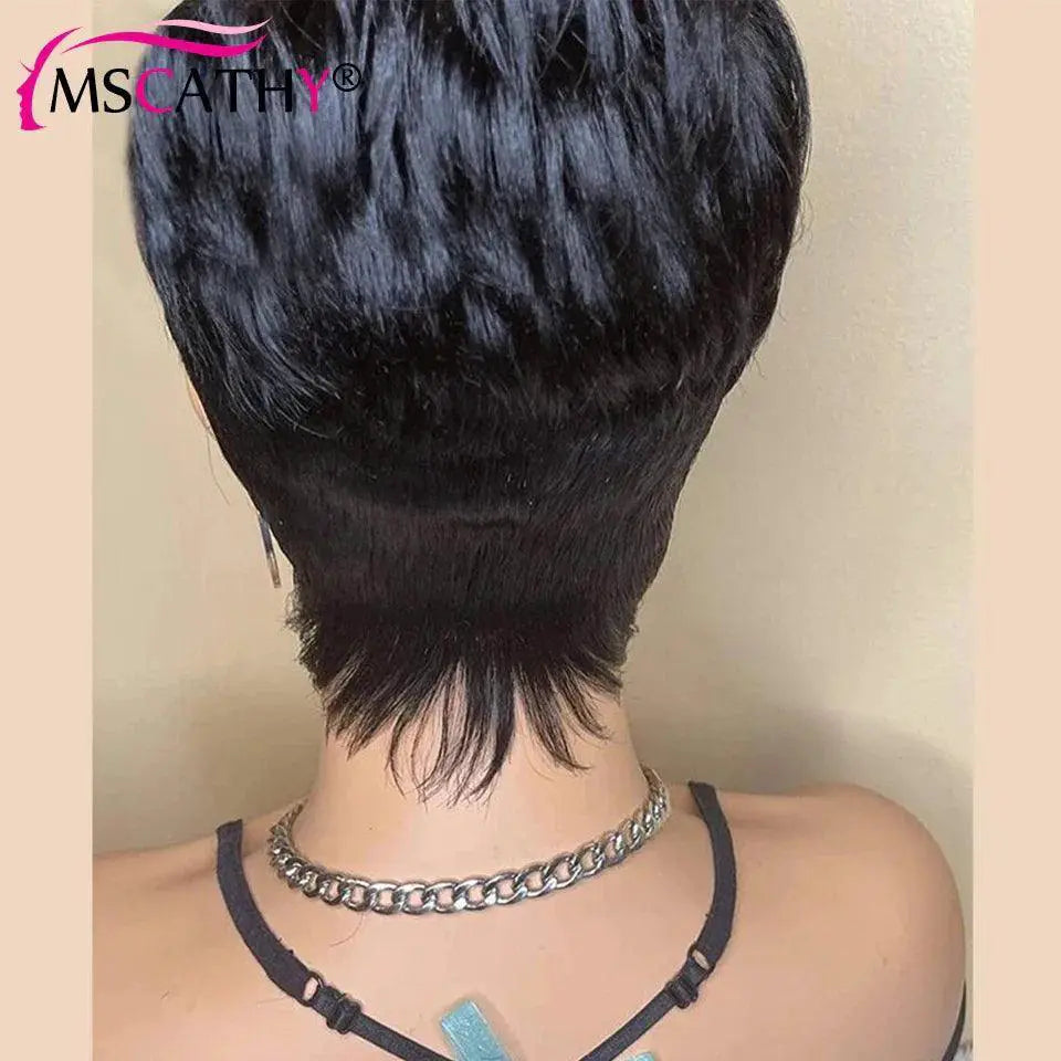 Pixie Cut Remy Human Hair Wig Natural Straight Bob Bangs