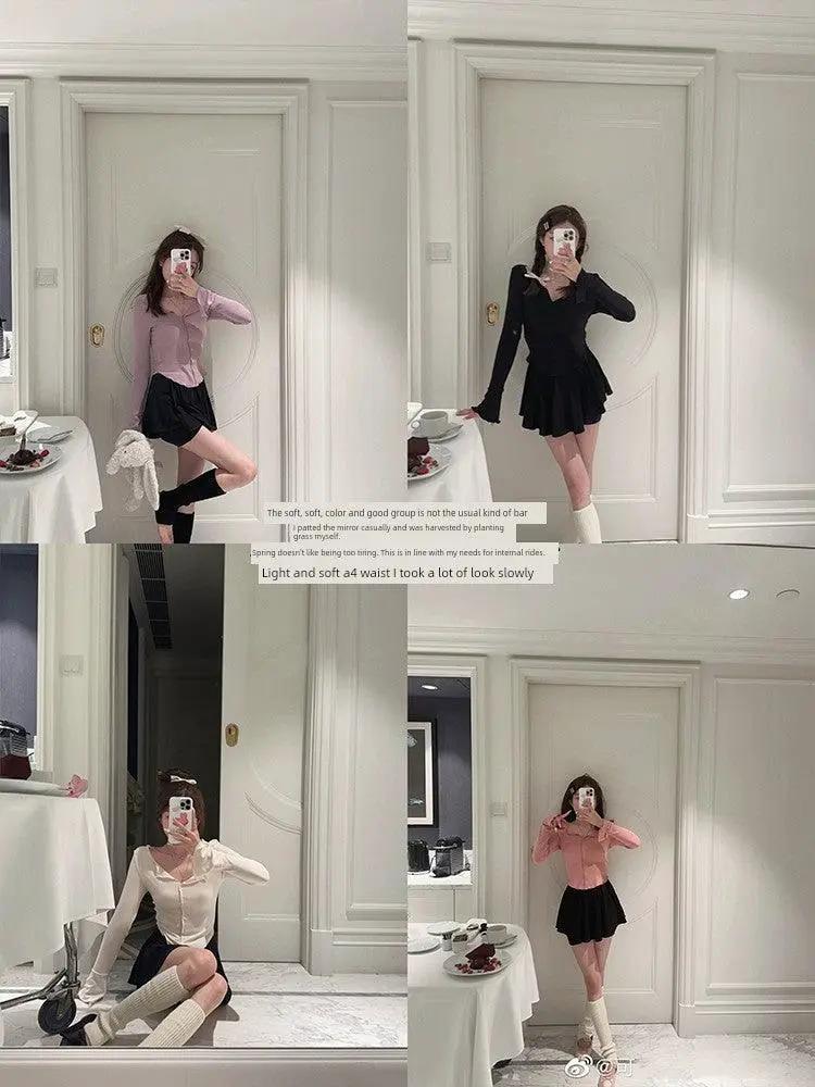 My Little Mushroom Slim Fit Ballet Spring V Neck Top