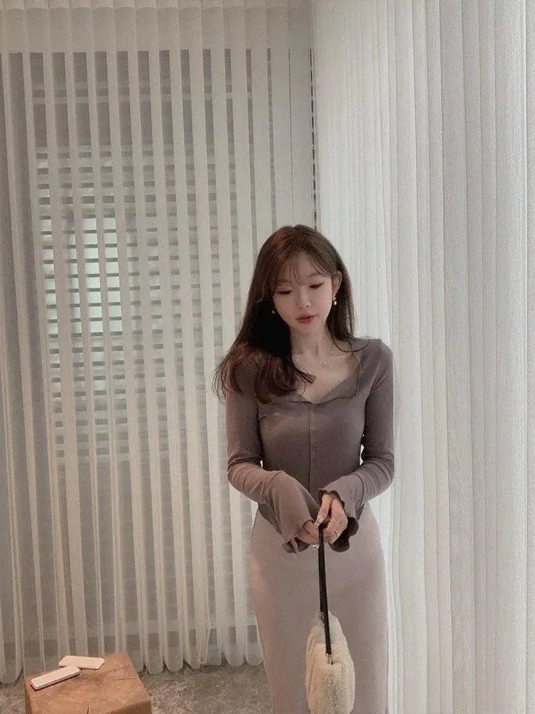 My Little Mushroom Slim Fit Ballet Spring V Neck Top