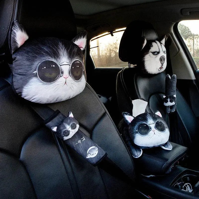Cozy Animal Print Car Neck Pillow for Travel Comfort