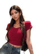 Red Slimming Tee for Women Workwear