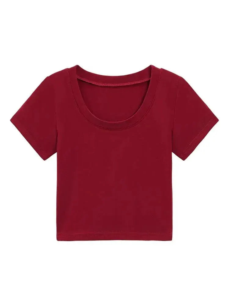 Red Slimming Tee Midriff Baring Womens Top Fashionable