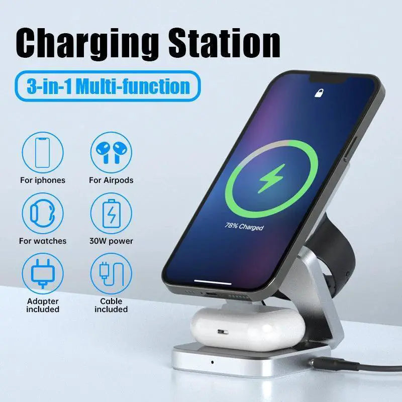 Magnetic Wireless Charger Stand Fast 3 In 1 Station