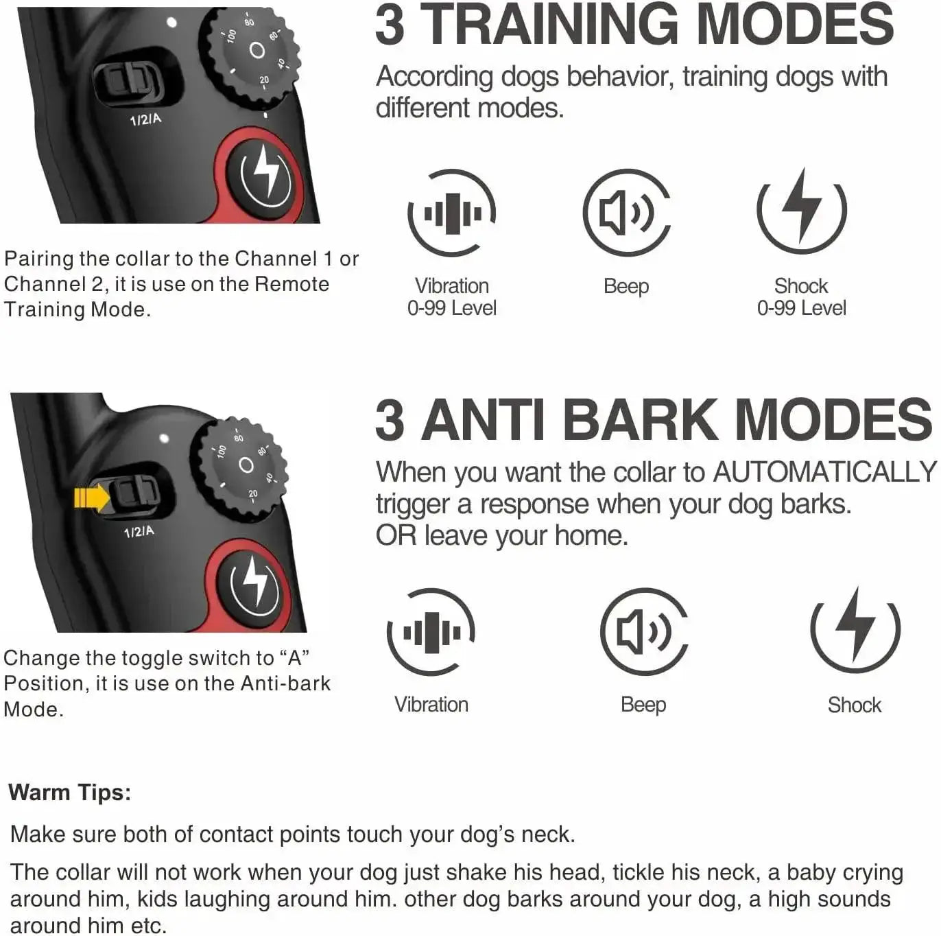 Dog Training Collar Remote Control Anti Bark Waterproof