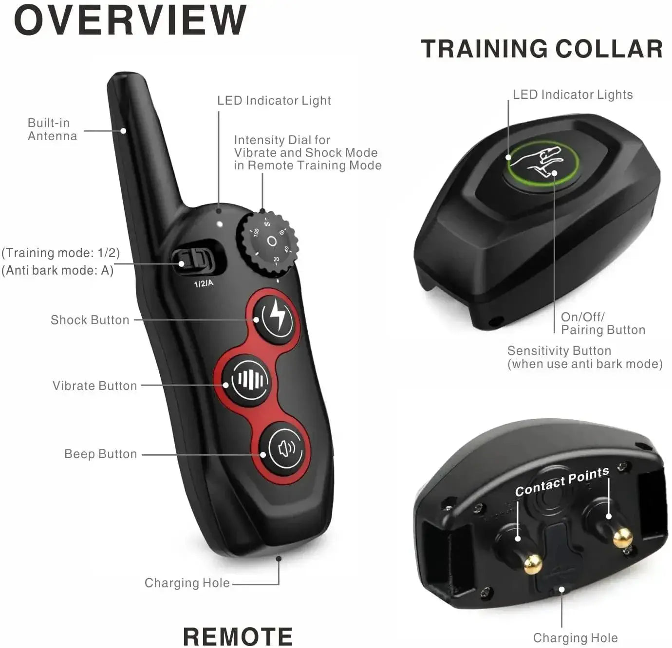 Dog Training Collar Remote Control Anti Bark Waterproof