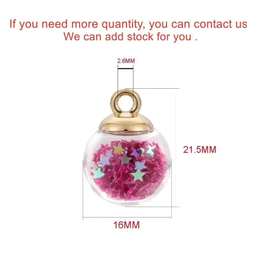 16mm glass ball pendant with pink star sequins and gold cap for DIY jewelry at OurLum.com