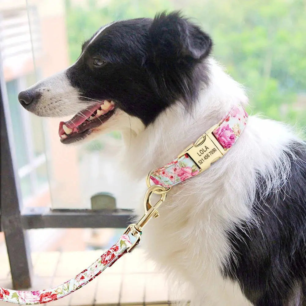 Floral Dog Collar And Leash Set Personalized Style Walks