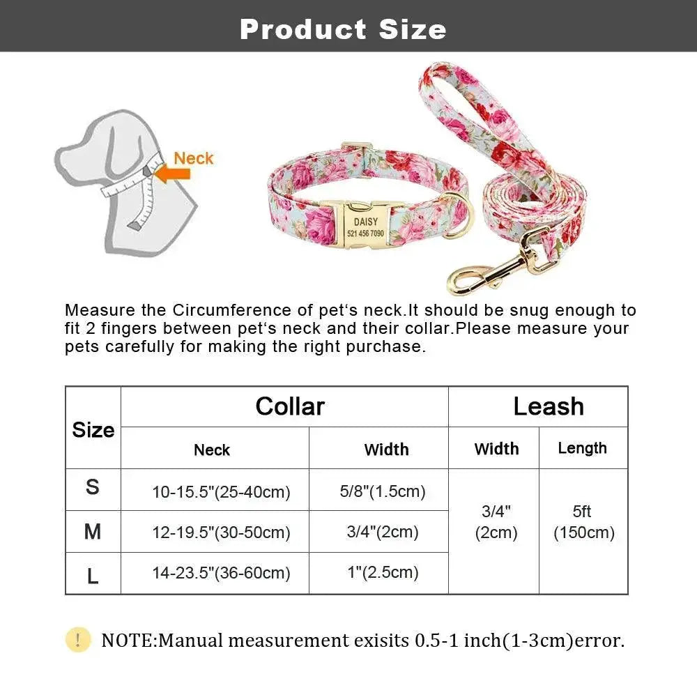 Floral Dog Collar And Leash Set Personalized Style Walks
