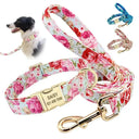 Engraved ID Dog Collar Leash Set Pets