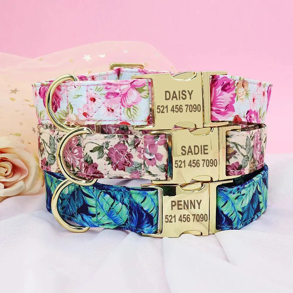 Personalized Nylon Dog Collar Leash Set Engraved Nameplate