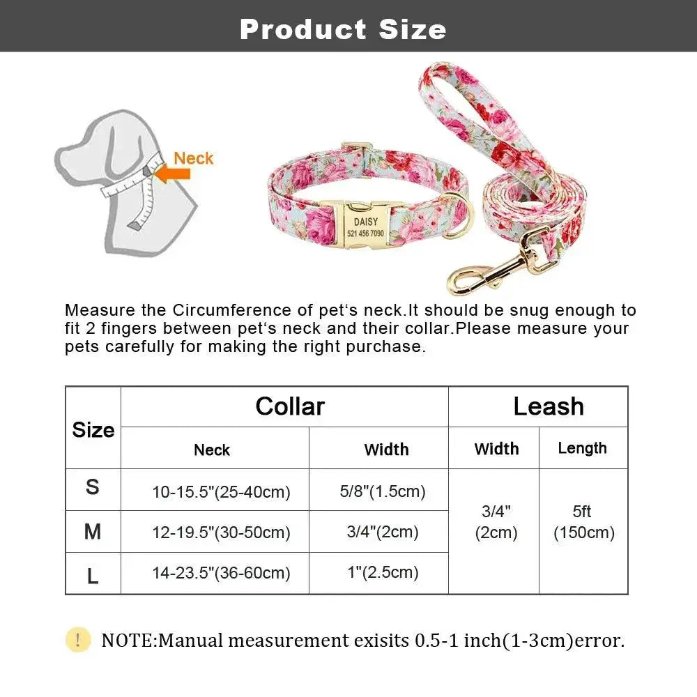 Personalized Nylon Dog Collar Leash Set Engraved Nameplate