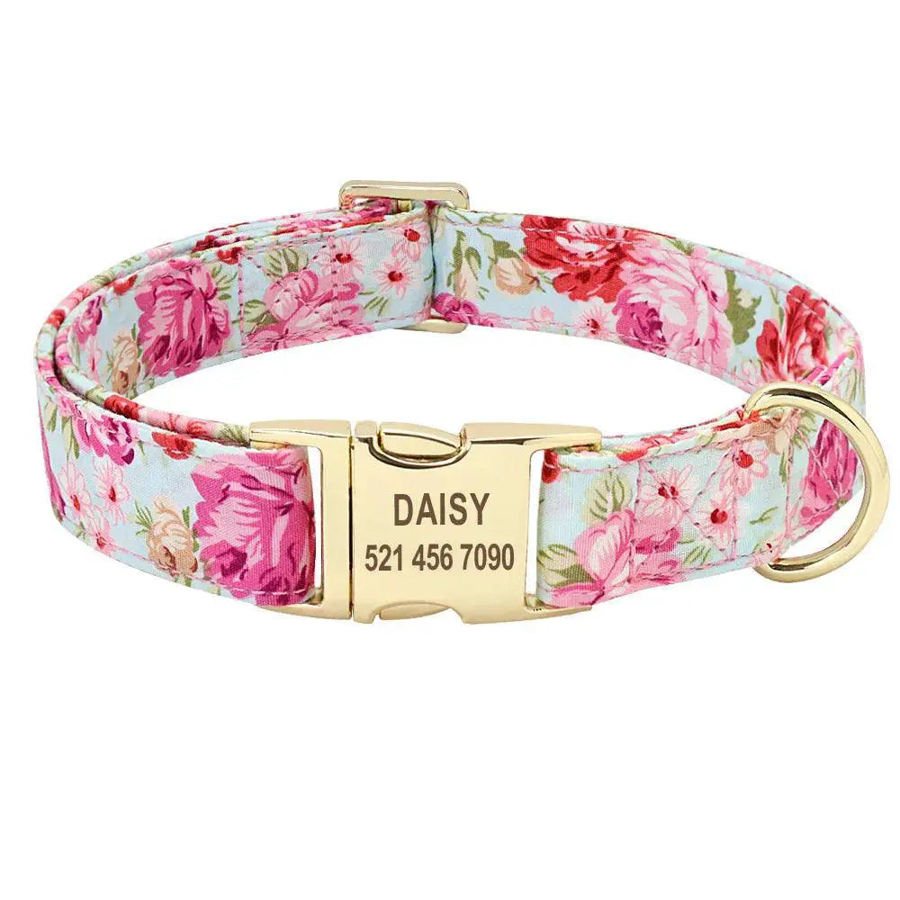 Personalized Nylon Dog Collar Leash Set Engraved Nameplate