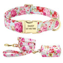 Engraved ID Dog Collar Leash Set Pets