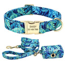 Engraved ID Dog Collar Leash Set Pets