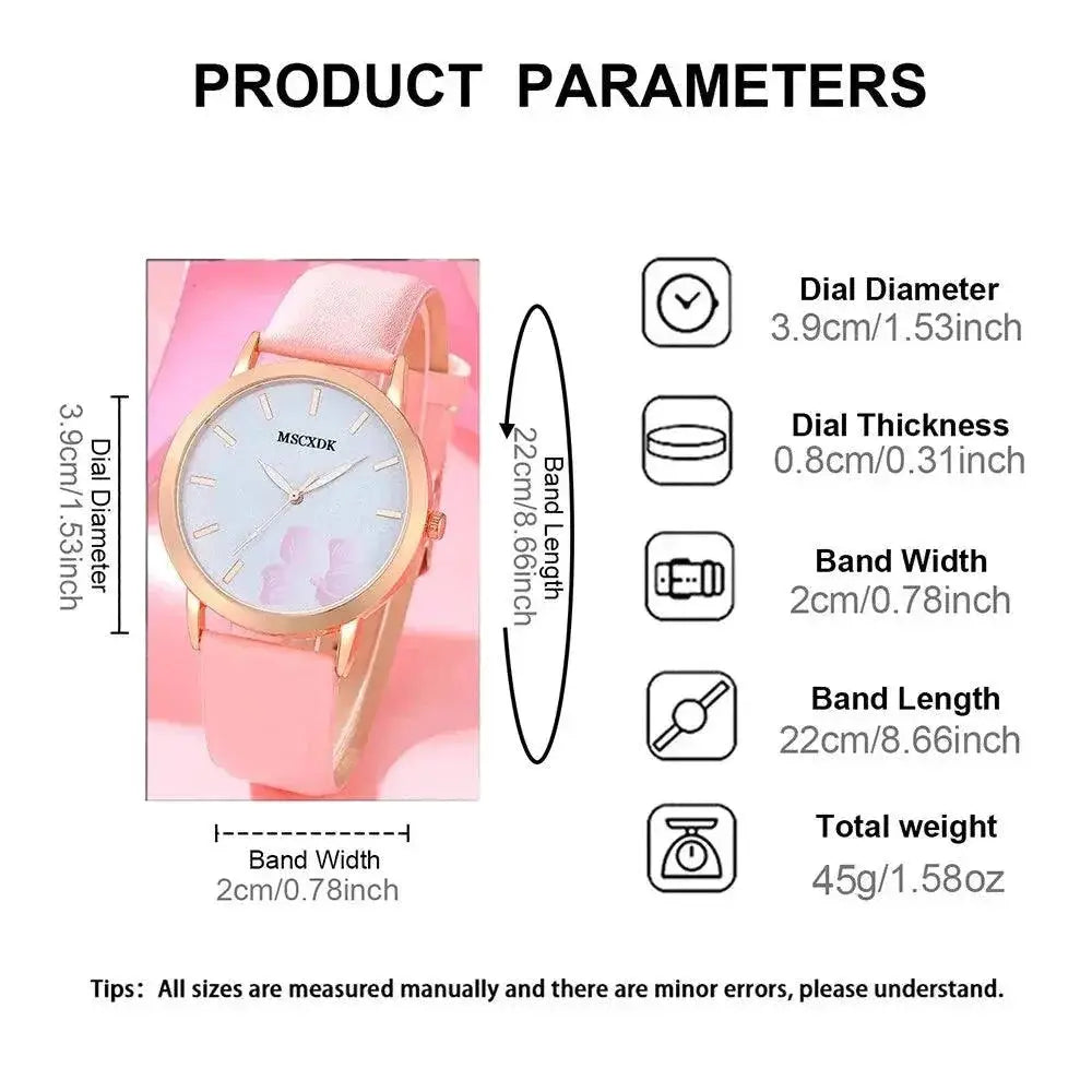 Pink Glass Womens Quartz Fashion Watch With Leather Band