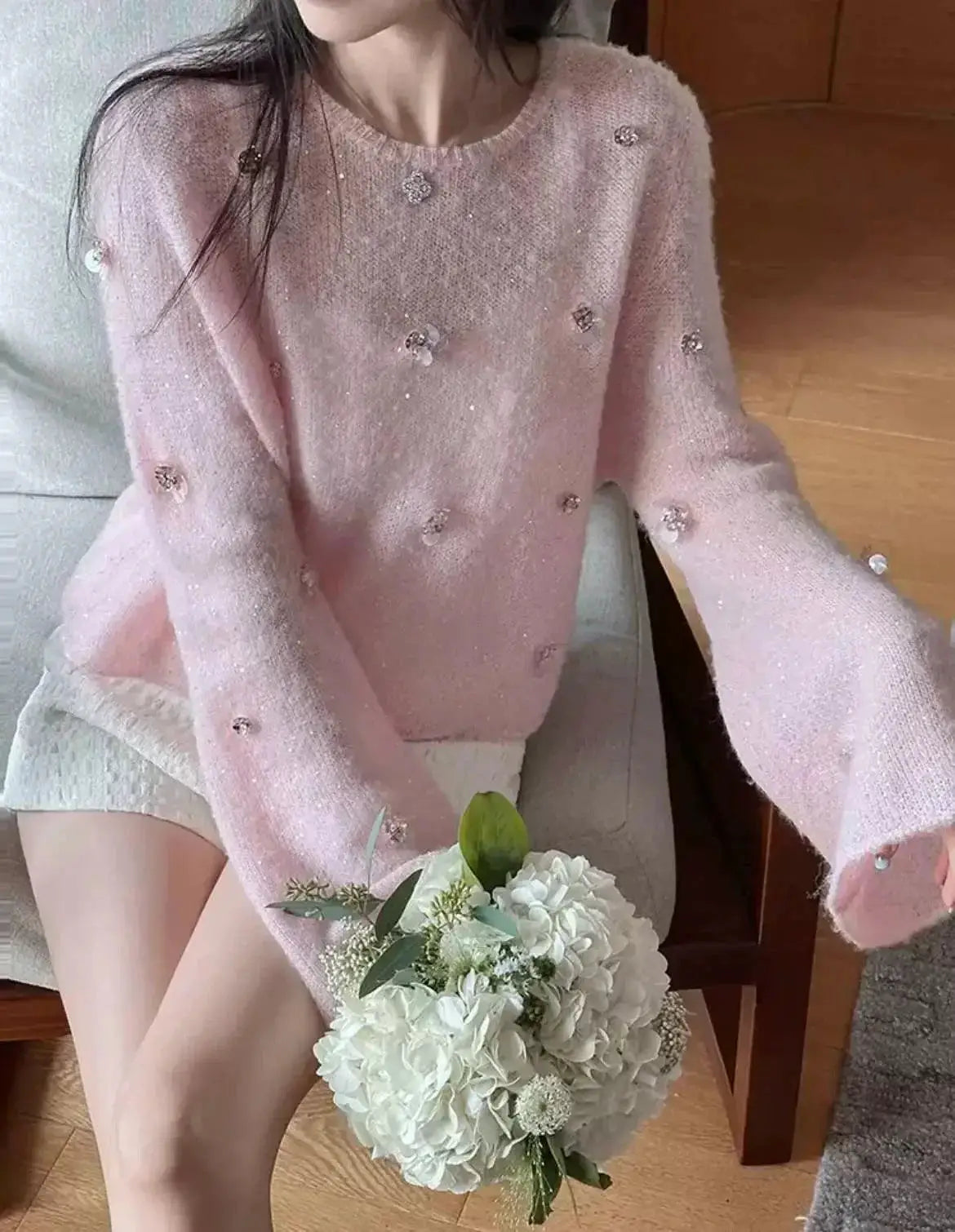 Pink Wool Knit Pullover Cozy Sweater For Autumn Fashion