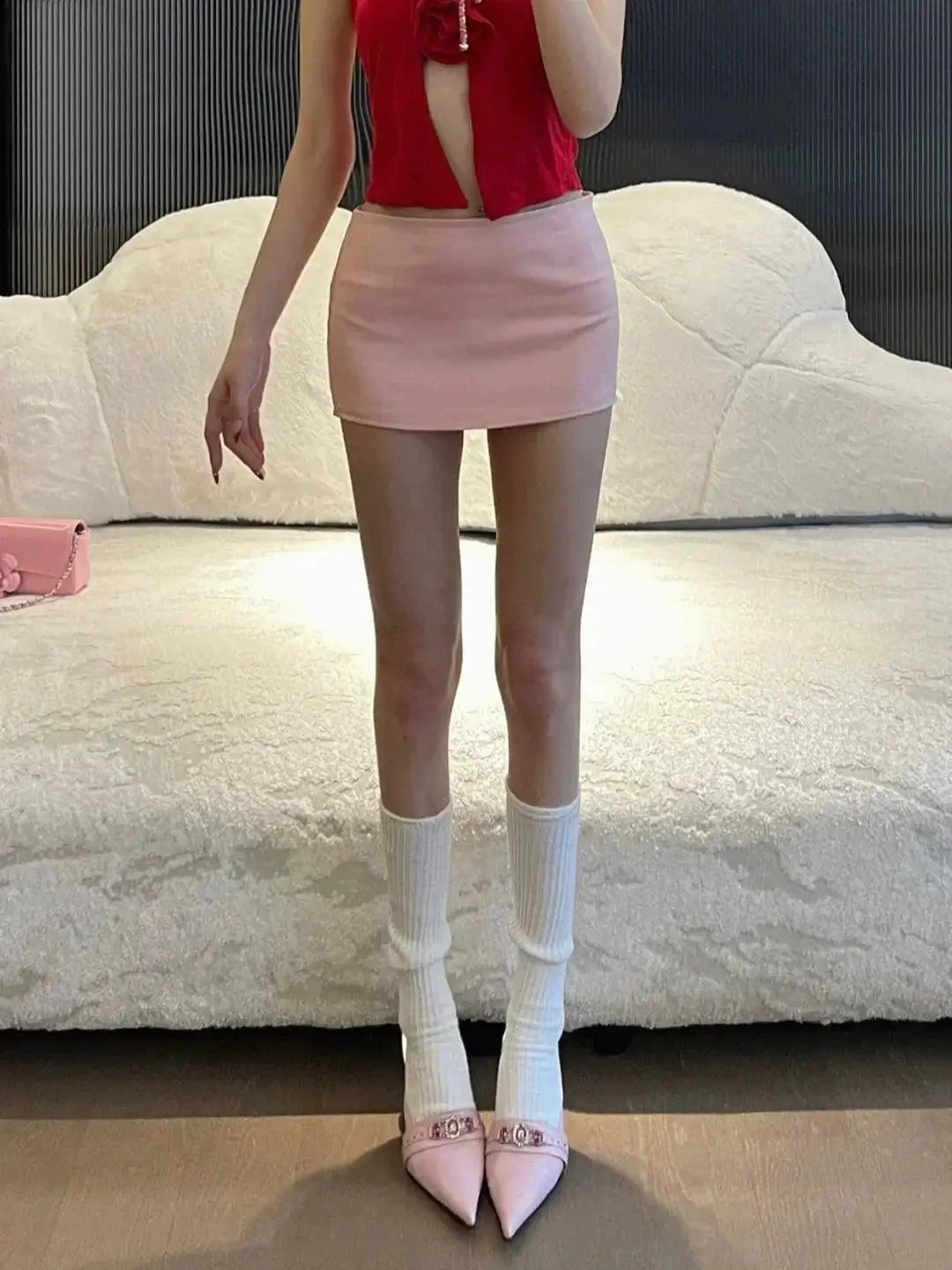 Chiclynana Pink Skirt For Modern Women Hip Wrapped Style