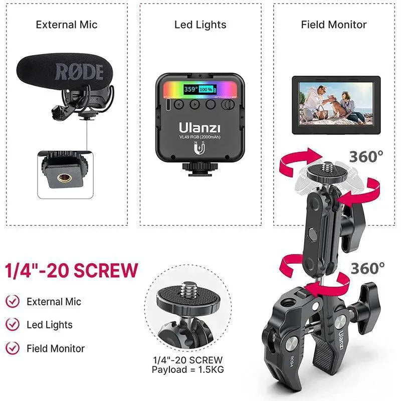 Metal Super Clamp DSLR Mounting Accessory Tool Pro