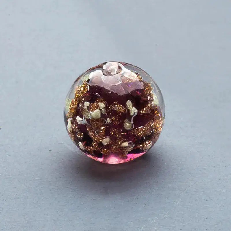 Handmade round lampwork glass bead with gold flakes, for jewelry making, OurLum.com