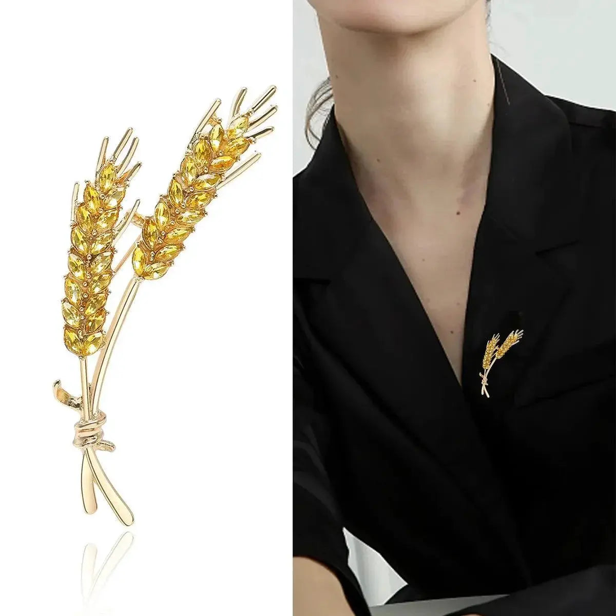 Korean Rhinestone Wheat Lapel Pin Elegant Unisex Accessory