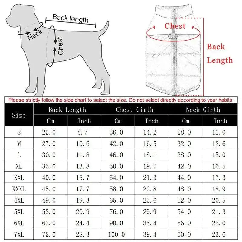 Winter Waterproof Dog Vest Jacket Windproof Warm Coat