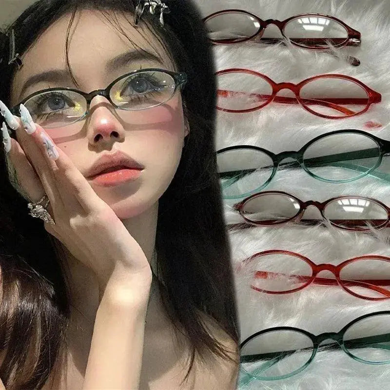 Retro Oval Red Green Anti Blue Light Glasses For Women