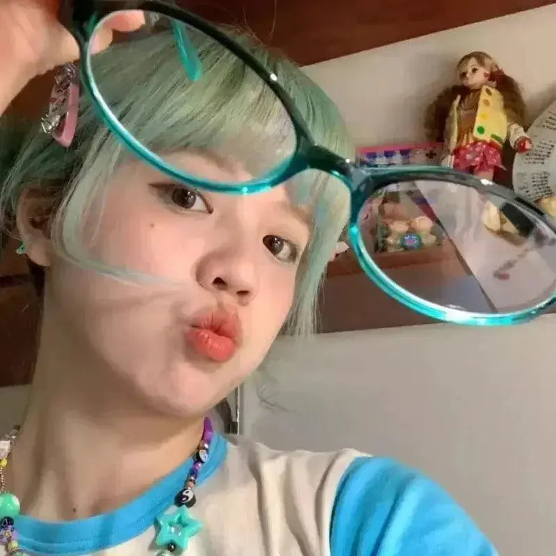 Retro Oval Red Green Anti Blue Light Glasses For Women